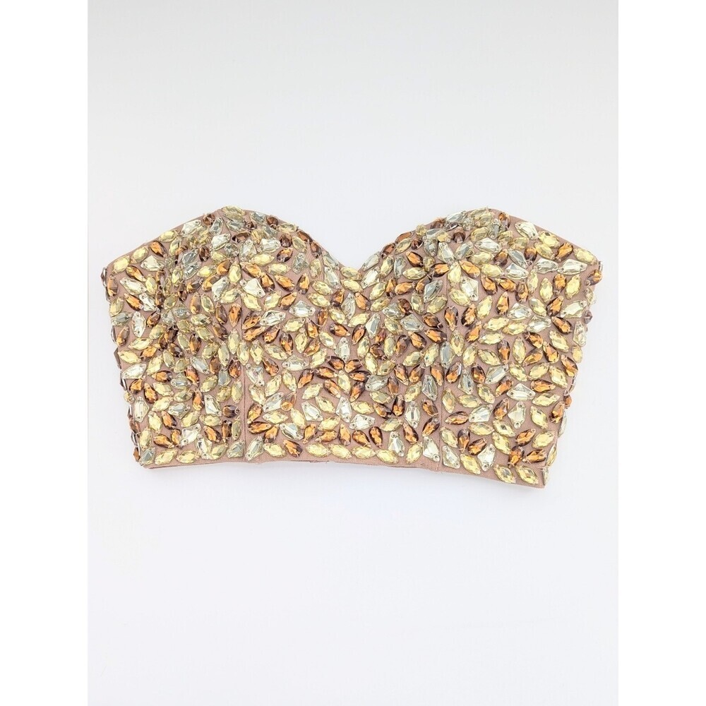 Guess Womens (XS) Beaded Rhinestone Crystal Embellished Strapless Bustier/Corset